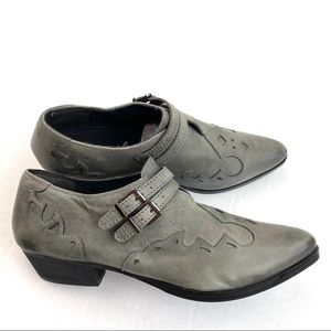 Free People Gray Leather Western Booties Size 40